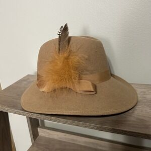 Vintage Bollman Hat Womens Rust Color Wool With Orange Feather Made USA
